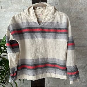 LEMLEM Striped “Bethany” Hooded V Neck Cotton Wool Blend Pullover Top Size XS